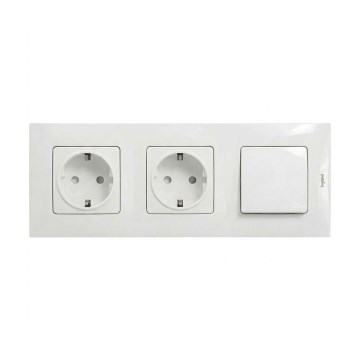 Legrand - Διπλή οικιακή πρίζα SCHUKO με μονοπολικό διακόπτη αρ. 1 και πλαίσιο NILOE 250V λευκό