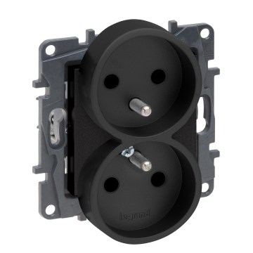 Legrand - Διπλή οικιακή πρίζα χωρίς πλαίσιο 250V/16A NILOE STEP μαύρη