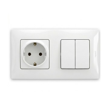Legrand - Διπλός σειριακός διακόπτης αρ. 5 και οικιακή πρίζα SCHUKO με πλαίσιο NILOE 250V σε λευκό