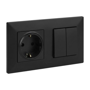 Legrand - Διπλός διακόπτης σκάλας 6+6 και οικιακή πρίζα SCHUKO με πλαίσιο NILOE STEP 250V μαύρο