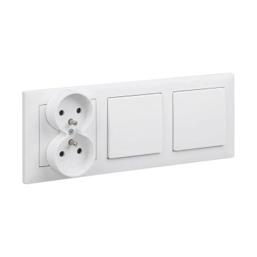 Legrand - Διπλός μονοπολικός διακόπτης αρ. 1 και διπλή οικιακή πρίζα με πλαίσιο SUNO 250V λευκό