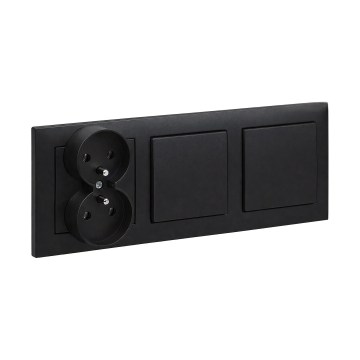 Legrand - Διπλός μονοπολικός διακόπτης αρ. 1 και διπλή οικιακή πρίζα με πλαίσιο SUNO 250V μαύρο