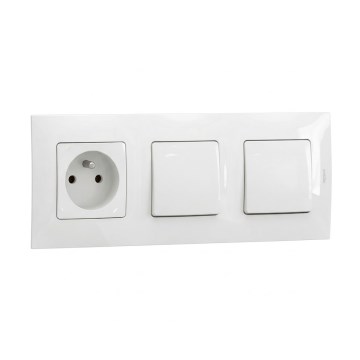 Legrand - Διπλός μονοπολικός διακόπτης αρ. 1 και οικιακή πρίζα με πλαίσιο NILOE 250V λευκό