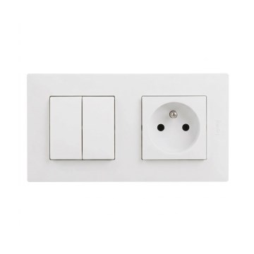 Legrand - Οικιακή πρίζα και διπλός σειριακός διακόπτης αρ. 5 με πλαίσιο NILOE STEP 250V λευκό