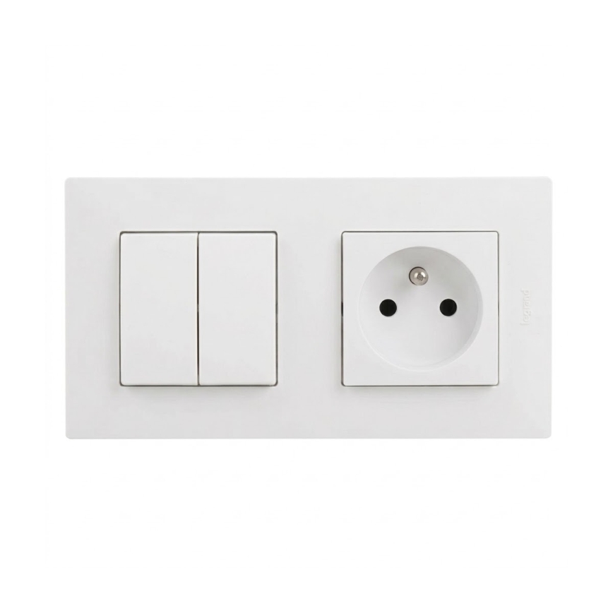 Legrand - Οικιακή πρίζα και διπλός σειριακός διακόπτης αρ. 5 με πλαίσιο NILOE STEP 250V λευκό