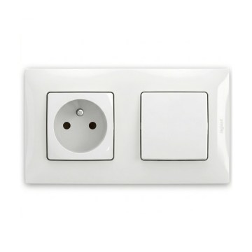 Legrand - Οικιακή πρίζα και μονοπολικός διακόπτης 1 θέσης με πλαίσιο NILOE 250V λευκό