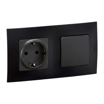 Legrand - Οικιακή πρίζα SCHUKO και διακόπτης σκάλας αρ. 6 με πλαίσιο NILOE 250V, μαύρο