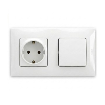 Legrand - Οικιακή πρίζα SCHUKO και μονοπολικός διακόπτης αρ. 1 με πλαίσιο NILOE 250V λευκό