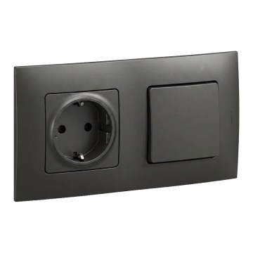Legrand - Οικιακή πρίζα SCHUKO και μονοπολικός διακόπτης αρ. 1 με πλαίσιο NILOE 250V σε μαύρο χρώμα