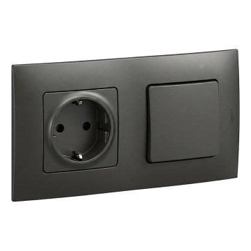 Legrand-Οικιακή πρίζα SCHUKO και μονοπολικός διακόπτης αρ. 1 με πλαίσιο NILOE σε μαύρο