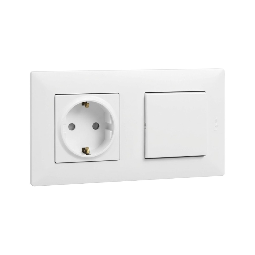 Legrand - Οικιακή πρίζα SCHUKO και μονοπολικός διακόπτης αρ. 1 με πλαίσιο NILOE STEP 250V σε λευκό χρώμα
