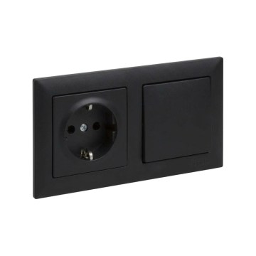 Legrand - Οικιακή πρίζα SCHUKO και μονοπολικός διακόπτης αρ. 1 με πλαίσιο SUNO 250V μαύρο