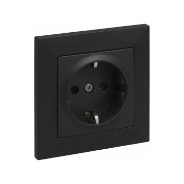 Legrand - Οικιακή πρίζα SCHUKO με πλαίσιο SUNO 250V μαύρη