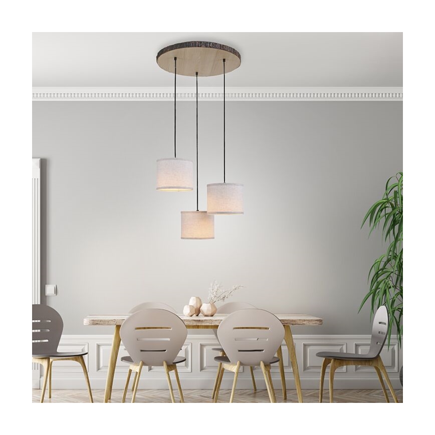 Leuchten Direkt 11236-79 - Κρεμαστό φωτιστικό οροφής τρίφωτο BARK 3xE27/40W/230V ξύλο