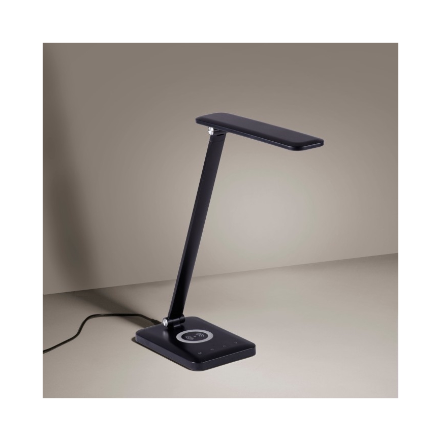 Leuchten Direkt 14415-16 - LED Dimmable επιτραπέζια λάμπα αφής με ασύρματη φόρτιση FLORENTINA LED/5W/230V 3000-5000K μαύρο + USB