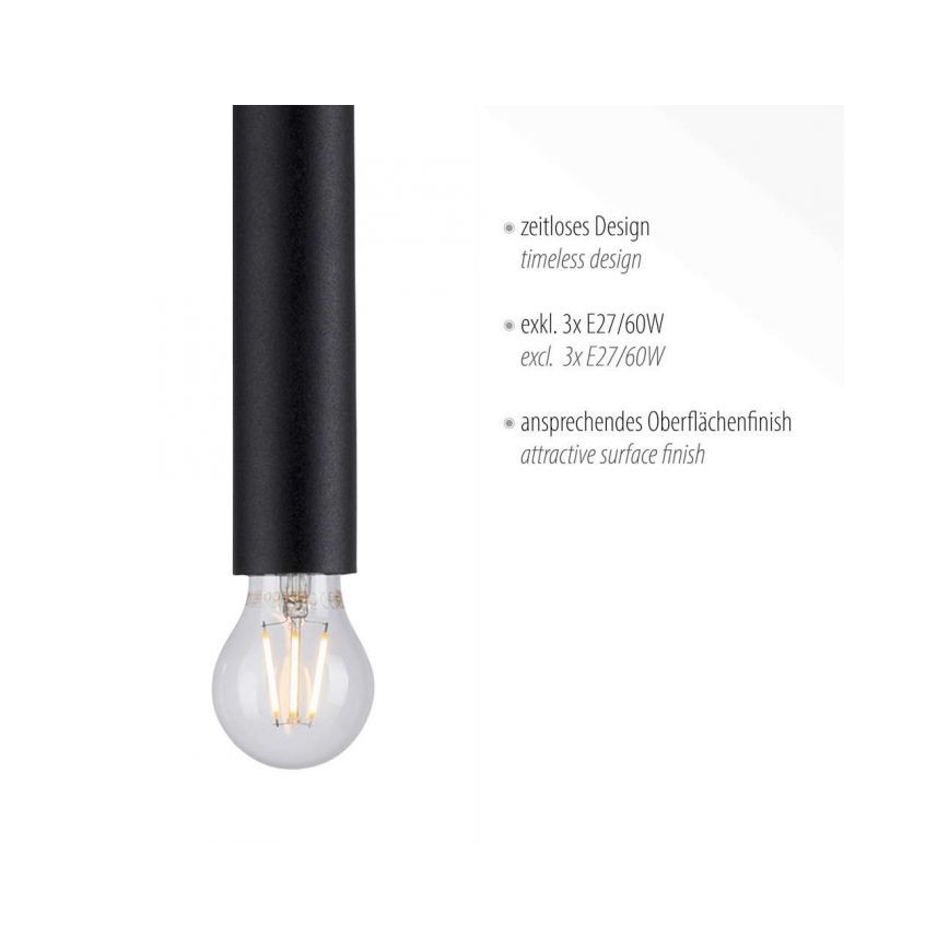 Leuchten Direkt 15618-18 - Κρεμαστό φωτιστικό οροφής ράγα BRUNA 3xE27/60W/230V μαύρο