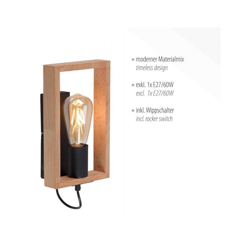 Leuchten Direkt 15654-18 - Φωτιστικό τοίχου FRANKY 1xE27/60W/230V ακακία
