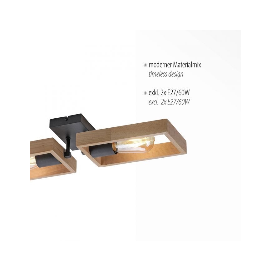 Leuchten Direkt 15657-18 - Πλαφονιέρα οροφής FRANKY 2xE27/60W/230V ακακία
