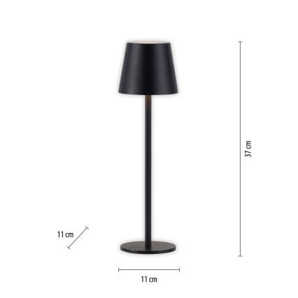 Leuchten Direkt 19250-18 - LED Dimmable επαναφορτιζόμενο επιτραπέζιο φωτιστικό εξωτερικού χώρου EURIA LED/3W/5V 2600 mAh IP54 μαύρο