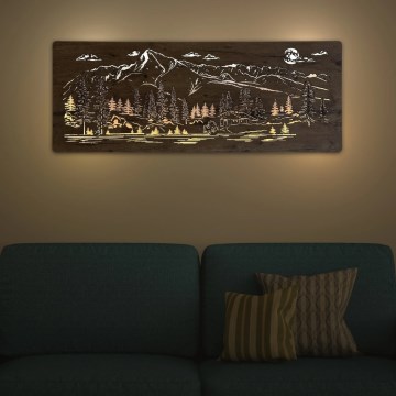 Li-Go 23521/OVL/DUB3 - Ρυθμιζόμενο επιτοίχιο διακοσμητικό φωτιστικό LED με ρύθμιση φωτεινότητας LED/10W/5V 30000 mAh 130x50 cm δρυς/Σαλέ στα βουνά