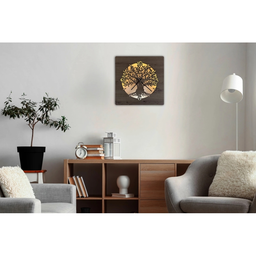 Li-Go 23537/DUB2 - Ρυθμιζόμενο LED ρολόι LED/10W/5V 20000 mAh 42x42 cm δρυς/ελιά σε κυκλικό πλαίσιο + τηλεχειριστήριο