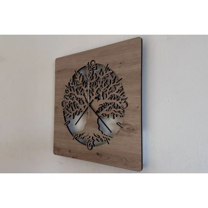 Li-Go 23537/DUB2 - Ρυθμιζόμενο LED ρολόι LED/10W/5V 20000 mAh 42x42 cm δρυς/ελιά σε κυκλικό πλαίσιο + τηλεχειριστήριο