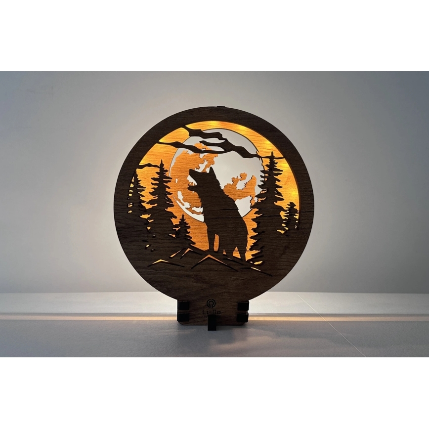 Li-Go 23574/DUB2 - Ρυθμιζόμενο επιτραπέζιο διακοσμητικό LED LED/12W/230V 20x22 cm δρυς/Λύκος και φεγγάρι