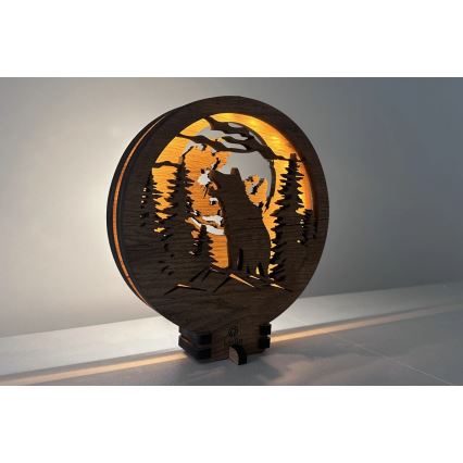 Li-Go 23574/DUB2 - Ρυθμιζόμενο επιτραπέζιο διακοσμητικό LED LED/12W/230V 20x22 cm δρυς/Λύκος και φεγγάρι