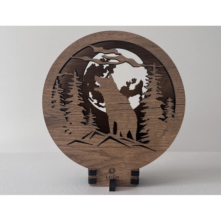 Li-Go 23574/DUB2 - Επιτραπέζιο διακοσμητικό LED ρυθμιζόμενης φωτεινότητας LED/12W/230V 20x22 cm δρυς/Λύκος και Φεγγάρι