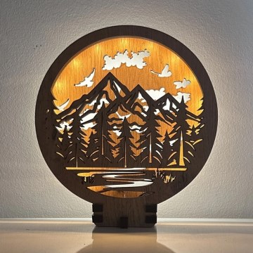 Li-Go 23583/DUB2 - Ρυθμιζόμενο LED επιτραπέζιο διακοσμητικό LED/12W/230V 20x22 cm δρυς/Βουνά και δάσος