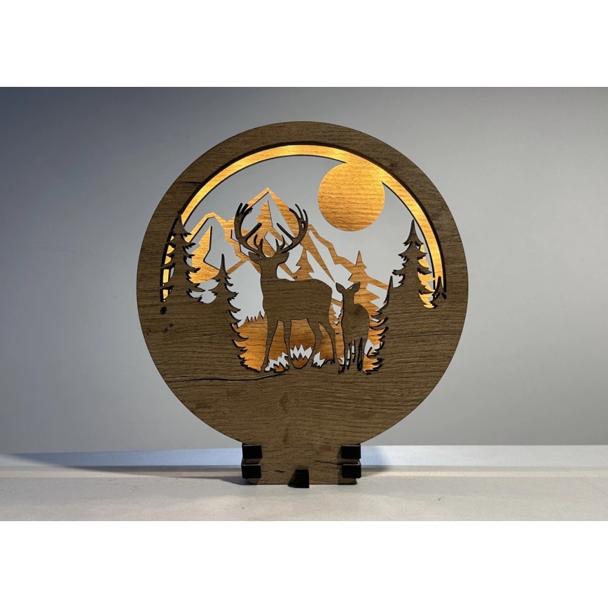 Li-Go 23592/DUB2 - LED ρυθμιζόμενο επιτραπέζιο διακοσμητικό φωτιστικό LED/12W/230V 20x22 cm δρυς/ελάφι και ελαφίνα