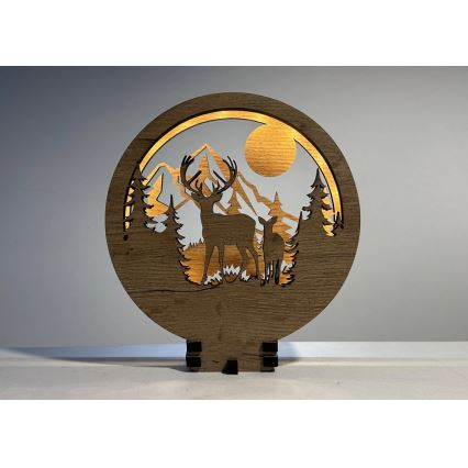 Li-Go 23592/DUB2 - Ρυθμιζόμενο επιτραπέζιο διακοσμητικό LED LED/12W/230V 20x22 cm δρυς/ελάφι και ελαφίνα