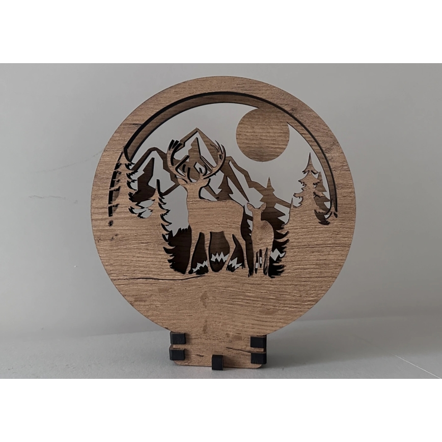 Li-Go 23592/DUB2 - Ρυθμιζόμενο επιτραπέζιο διακοσμητικό LED LED/12W/230V 20x22 cm δρυς/ελάφι και ελαφίνα