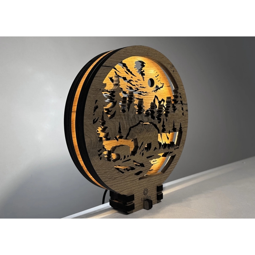 Li-Go 23595/DUB2 - Ρυθμιζόμενο επιτραπέζιο διακοσμητικό φωτιστικό LED/12W/230V 20x22 cm δρυς/Αρκούδες