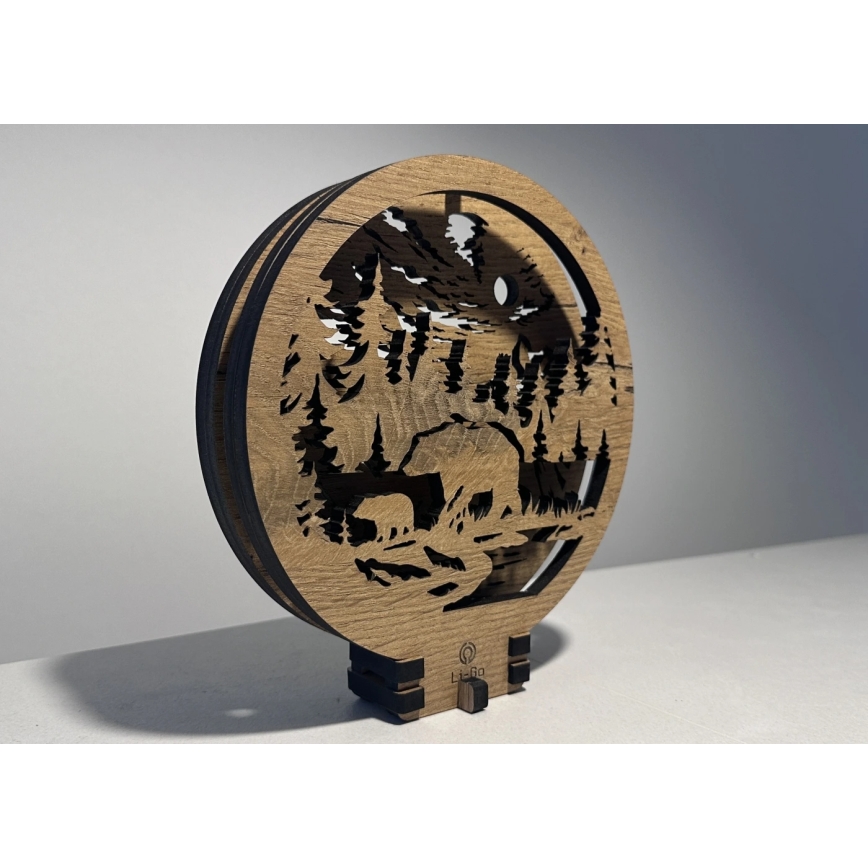 Li-Go 23595/DUB2 - Ρυθμιζόμενο επιτραπέζιο διακοσμητικό φωτιστικό LED/12W/230V 20x22 cm δρυς/Αρκούδες