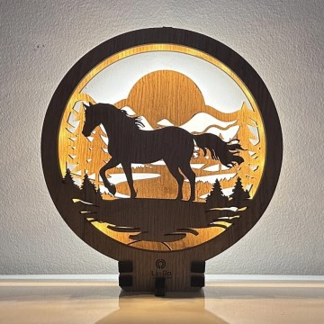 Li-Go 23598/DUB2 - LED ρυθμιζόμενο επιτραπέζιο διακοσμητικό φωτιστικό LED/12W/230V 20x22 cm βελανιδιά/άλογο