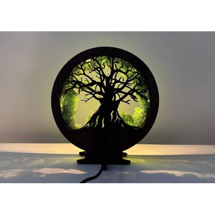 Li-Go 23604/DUB2 - Ρυθμιζόμενο επιτραπέζιο διακοσμητικό LED/12W/230V, 20x22 cm, σε απόχρωση δρυός με βρύα και σχέδιο δέντρου
