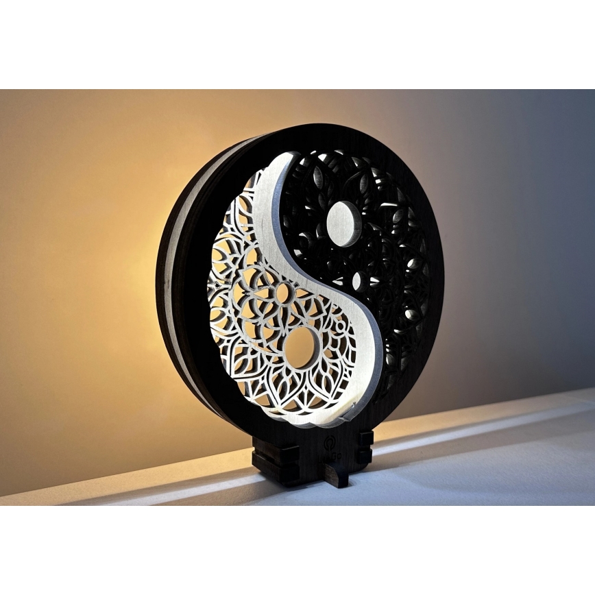 Li-Go 23607/O - Ρυθμιζόμενο επιτραπέζιο διακοσμητικό φωτιστικό LED/12W/230V, 20x22 cm, φινίρισμα καρυδιάς, Γιν-Γιανγκ