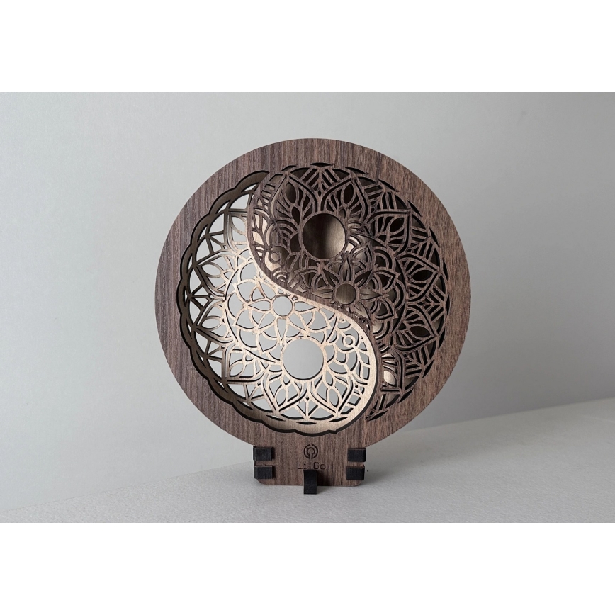 Li-Go 23607/O - Ρυθμιζόμενο επιτραπέζιο διακοσμητικό φωτιστικό LED/12W/230V, 20x22 cm, φινίρισμα καρυδιάς, Γιν-Γιανγκ