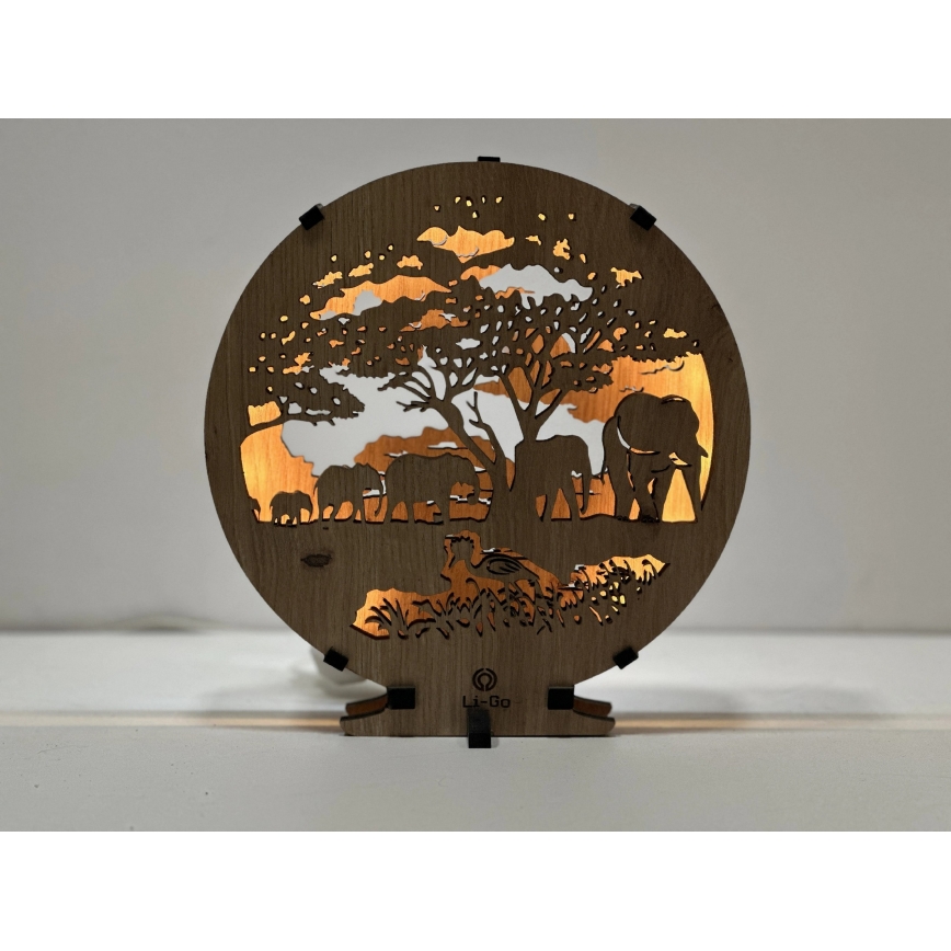 Li-Go 23610/DUB2 - ρυθμιζόμενο LED επιτραπέζιο διακοσμητικό φωτιστικό LED/12W/230V 20x22 cm δρυς/ελέφαντες