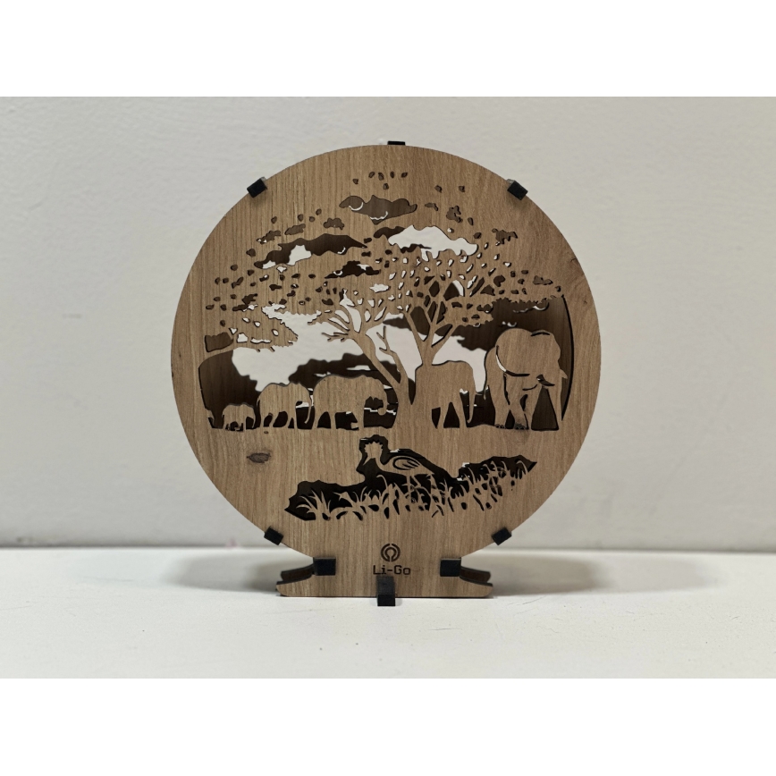 Li-Go 23610/DUB2 - ρυθμιζόμενο LED επιτραπέζιο διακοσμητικό φωτιστικό LED/12W/230V 20x22 cm δρυς/ελέφαντες