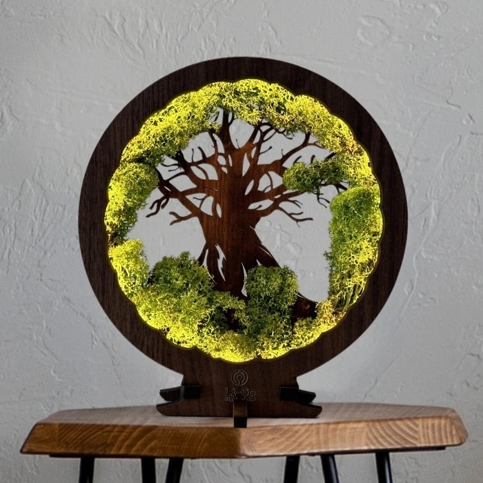 Li-Go 23631/DUB2 - LED επιτραπέζιο διακοσμητικό με ρύθμιση φωτεινότητας LED/12W/230V 30x31 cm δρυς/βρύα και δέντρο