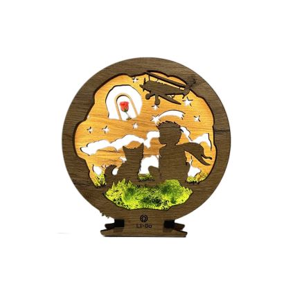 Li-Go 23634/DUB2 - Ρυθμιζόμενης φωτεινότητας επιτραπέζιο διακοσμητικό LED/12W/230V 20x22 εκ. δρυς/Μικρός Πρίγκιπας με τριαντάφυλλο