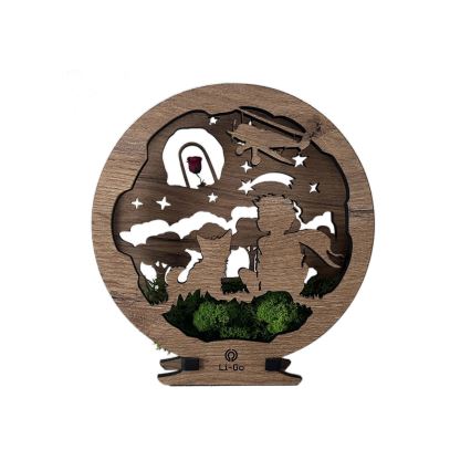 Li-Go 23634/DUB2 - Ρυθμιζόμενης φωτεινότητας επιτραπέζιο διακοσμητικό LED/12W/230V 20x22 εκ. δρυς/Μικρός Πρίγκιπας με τριαντάφυλλο