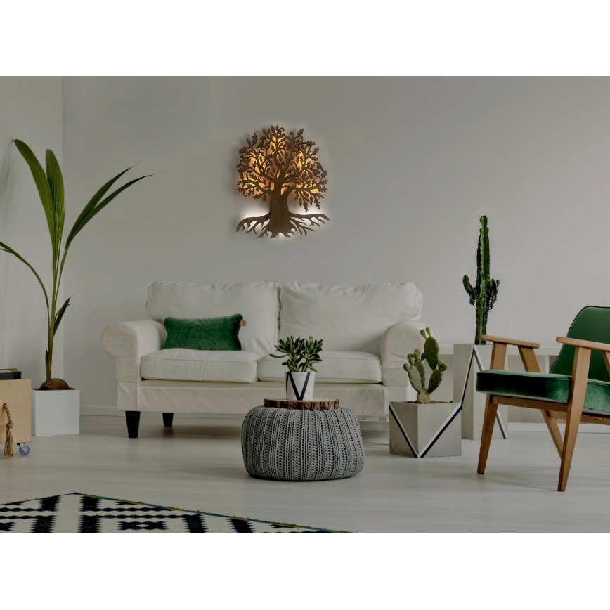 Li-Go 23673/DUB2 - Ρυθμιζόμενο επιτοίχιο διακοσμητικό LED/10W/5V 20000 mAh 45x55 cm σε απόχρωση δρυός + τηλεχειριστήριο