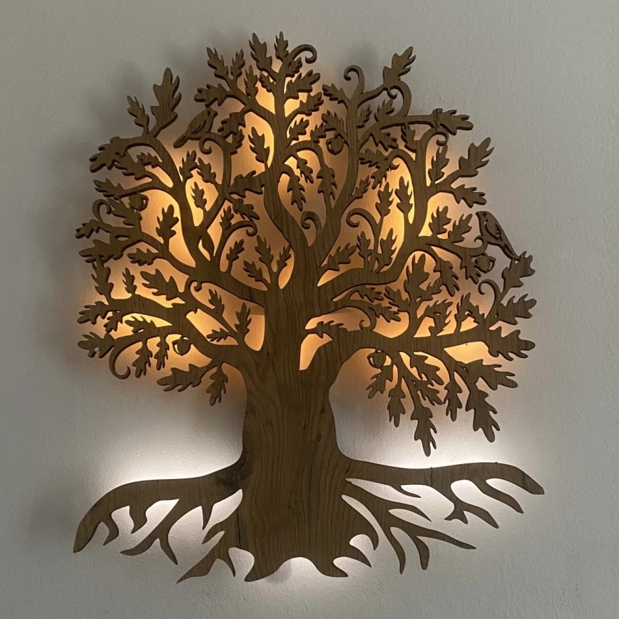 Li-Go 23673/DUB2 - Ρυθμιζόμενο επιτοίχιο διακοσμητικό LED/10W/5V 20000 mAh 45x55 cm σε απόχρωση δρυός + τηλεχειριστήριο