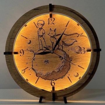 Li-Go 23712/DUB/BAT2 - LED ρολόι με ρύθμιση φωτεινότητας και αισθητήρα κίνησης LED/10W/5V 20000 mAh + 1xAA Ø 32 cm δρυς/Μικρός Πρίγκιπας