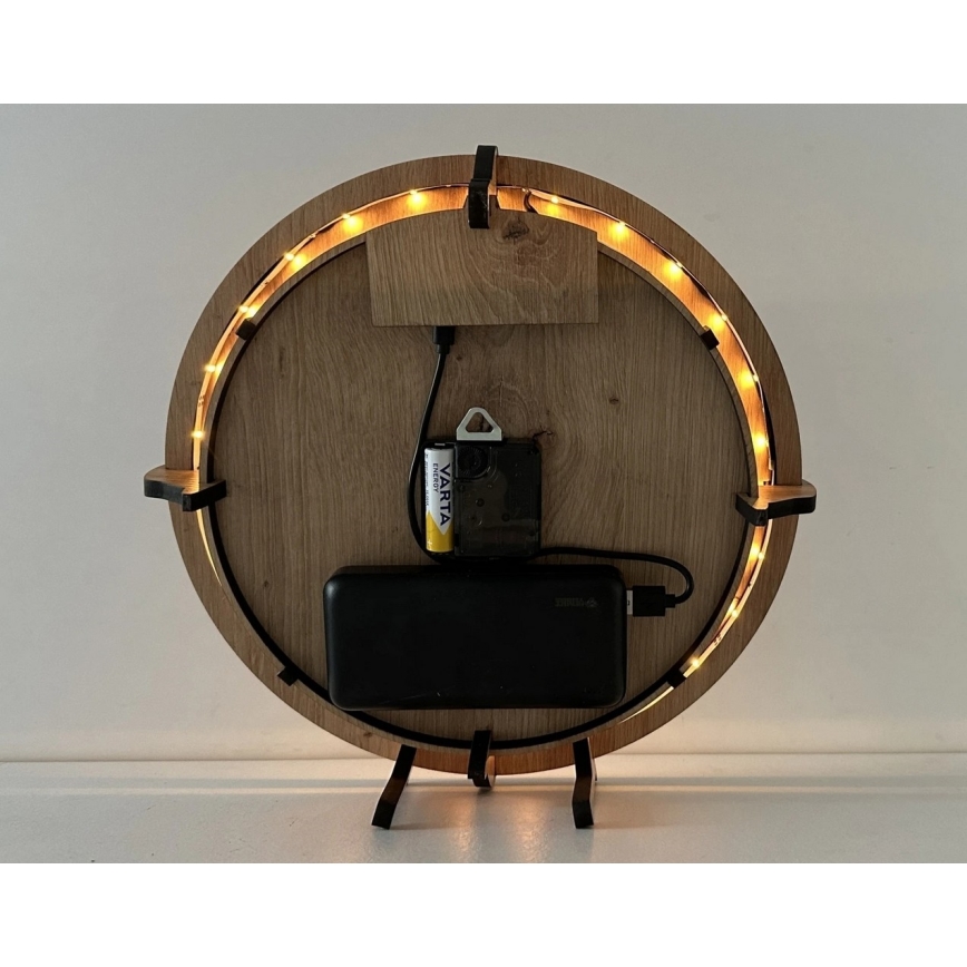 Li-Go 23712/DUB/BAT2 - LED ρολόι με ρύθμιση φωτεινότητας και αισθητήρα κίνησης LED/10W/5V 20000 mAh + 1xAA Ø 32 cm δρυς/Μικρός Πρίγκιπας