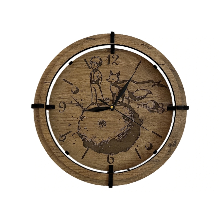 Li-Go 23712/DUB/BAT2 - LED ρολόι με ρύθμιση φωτεινότητας και αισθητήρα κίνησης LED/10W/5V 20000 mAh + 1xAA Ø 32 cm δρυς/Μικρός Πρίγκιπας