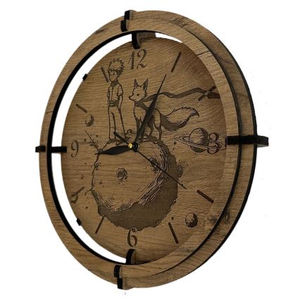 Li-Go 23712/DUB/BAT2 - LED ρολόι με ρύθμιση φωτεινότητας και αισθητήρα κίνησης LED/10W/5V 20000 mAh + 1xAA Ø 32 cm δρυς/Μικρός Πρίγκιπας